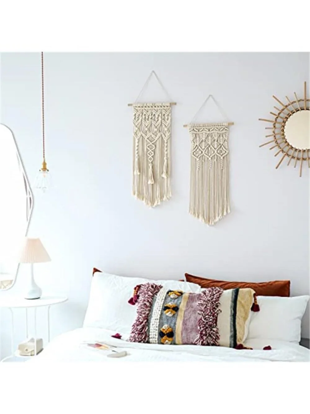 2 Pcs Macrame Woven Wall Hanging Boho Chic Geometric Art Decor Beautiful Bedroom